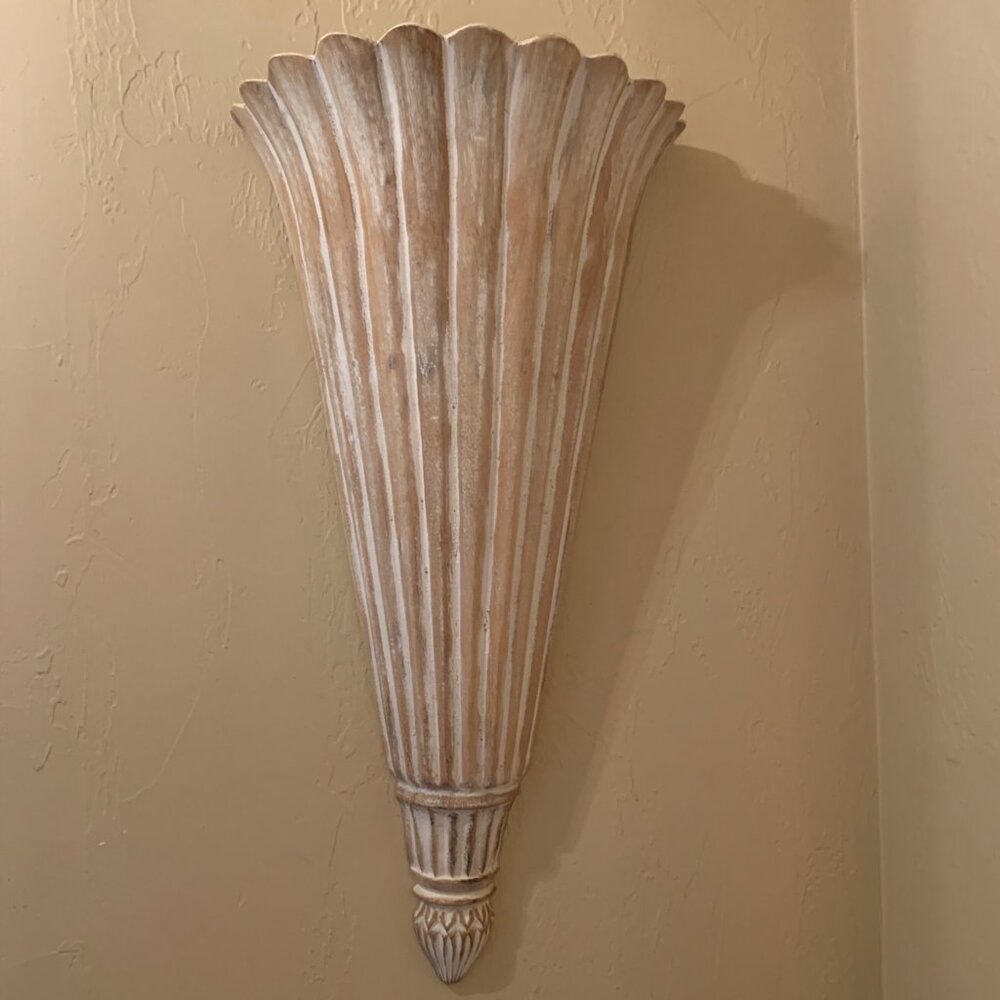 Vintage Large 25" Wall-Mounted Fluted Floral Sconce Vase Holder Shelve MCM